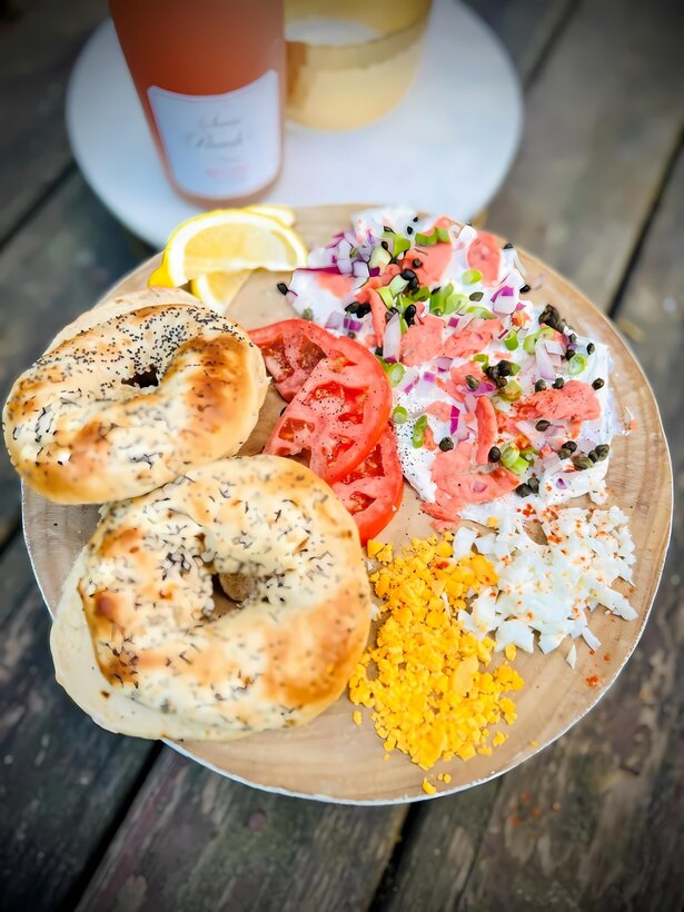 Smoked salmon and bagel breakfast board