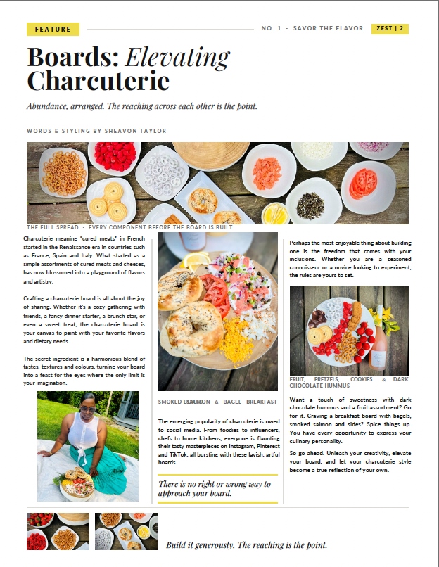 ZEST feature spread on charcuterie boards